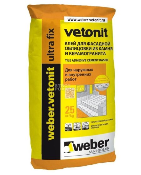 weber.vetonit ultra fix / Ветонит Ультра Фикс клей фасадный для камня, клинкера и керамогранита