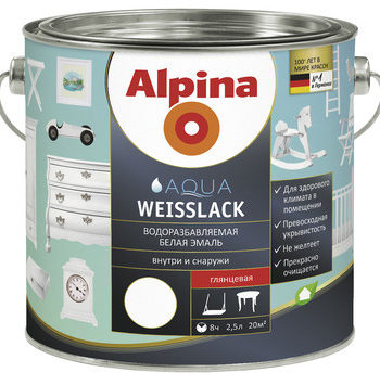 Alpina Aqua Weisslack / Альпина Аква Вайслак водорастворимая белая эмаль глянцевая