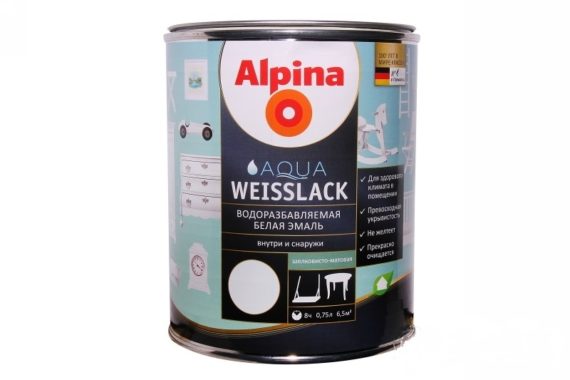 Alpina Aqua Weisslack / Альпина Аква Вайслак водорастворимая белая эмаль шелковисто матовая